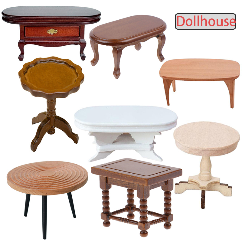 Outdoor Furniture Wooden - 1:12 Dollhouse Miniature Round Table Tea