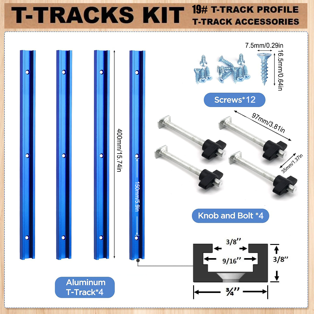 Outdoor Furniture Aluminium - Woodworking 19# T-track Kit and Accessories