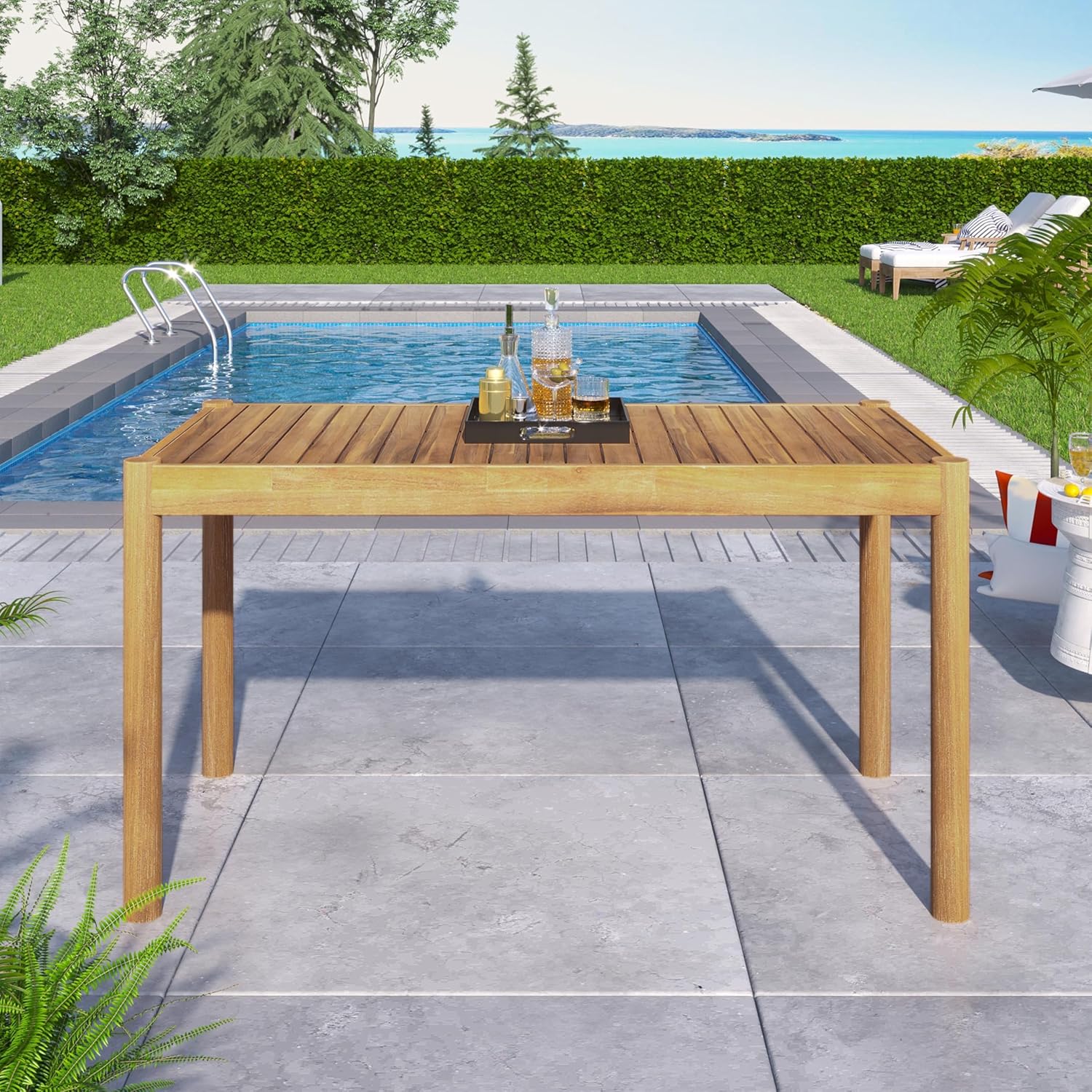 Outdoor Furniture Easy To Clean - Solid Acacia Wood Outdoor Dining Table