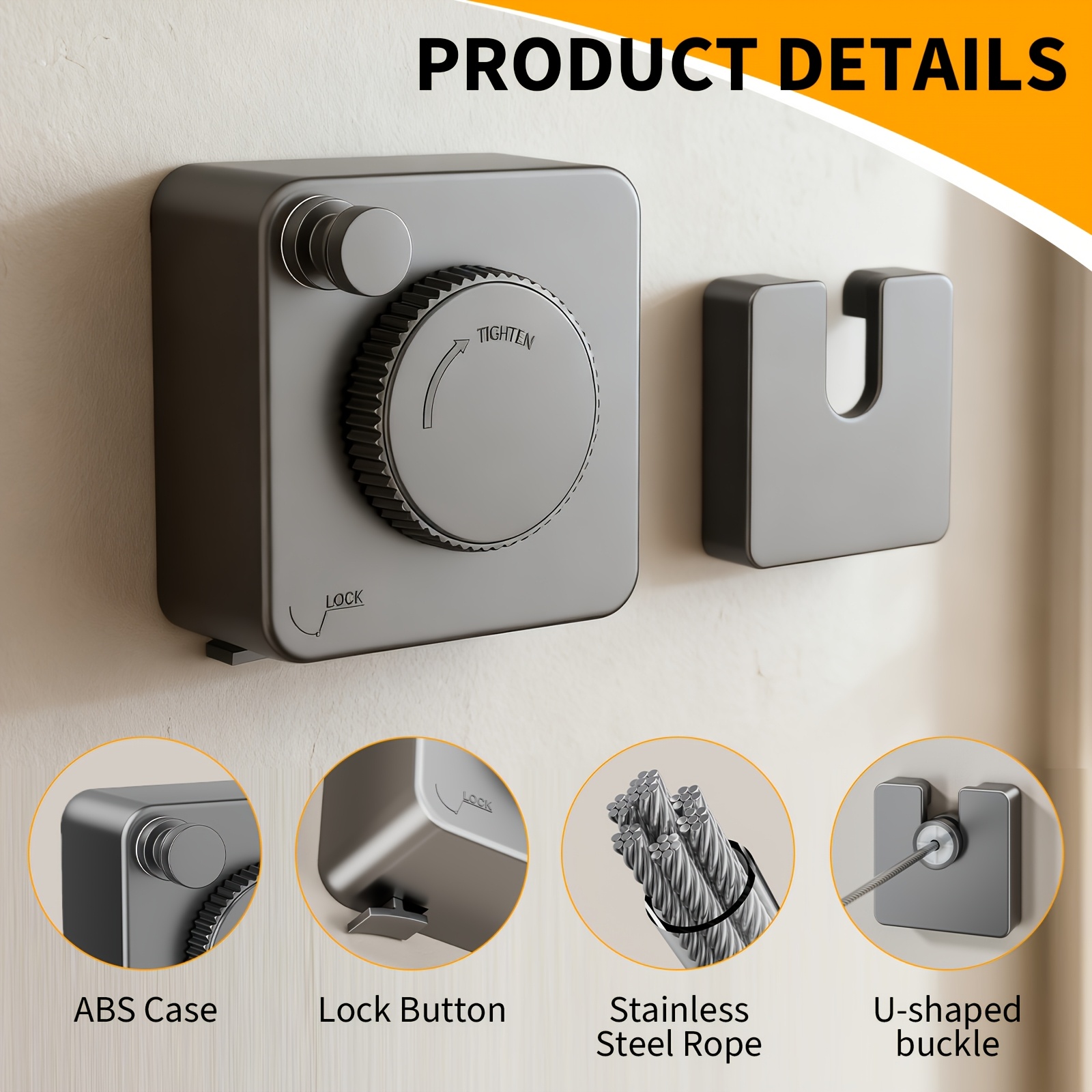 Outdoor Furniture Rope - 4.2M Retractable Invisible Clothesline, Punch-Free Wall-Mount,