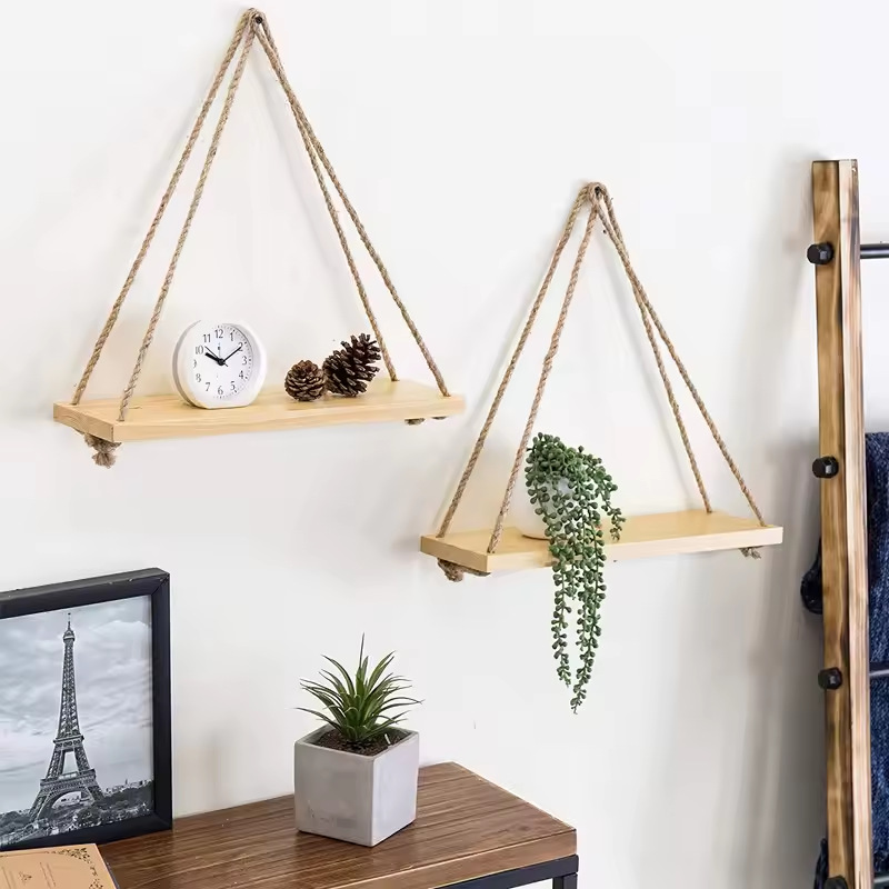 Outdoor Furniture Rope - Novel Floating Wood Shelf with Hanging