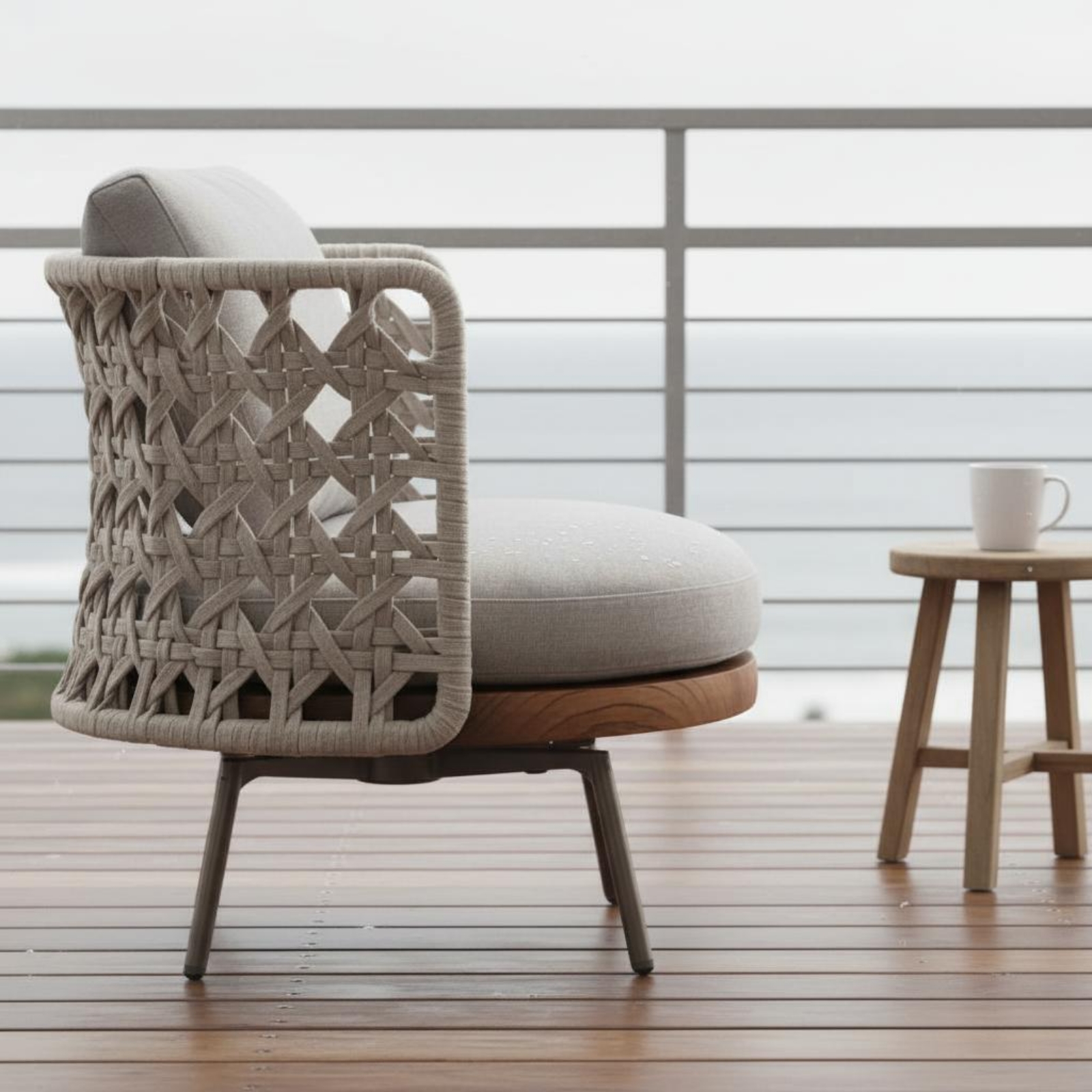 Outdoor Furniture One Piece - 3 Pieces Teak Armchair Nordic Design