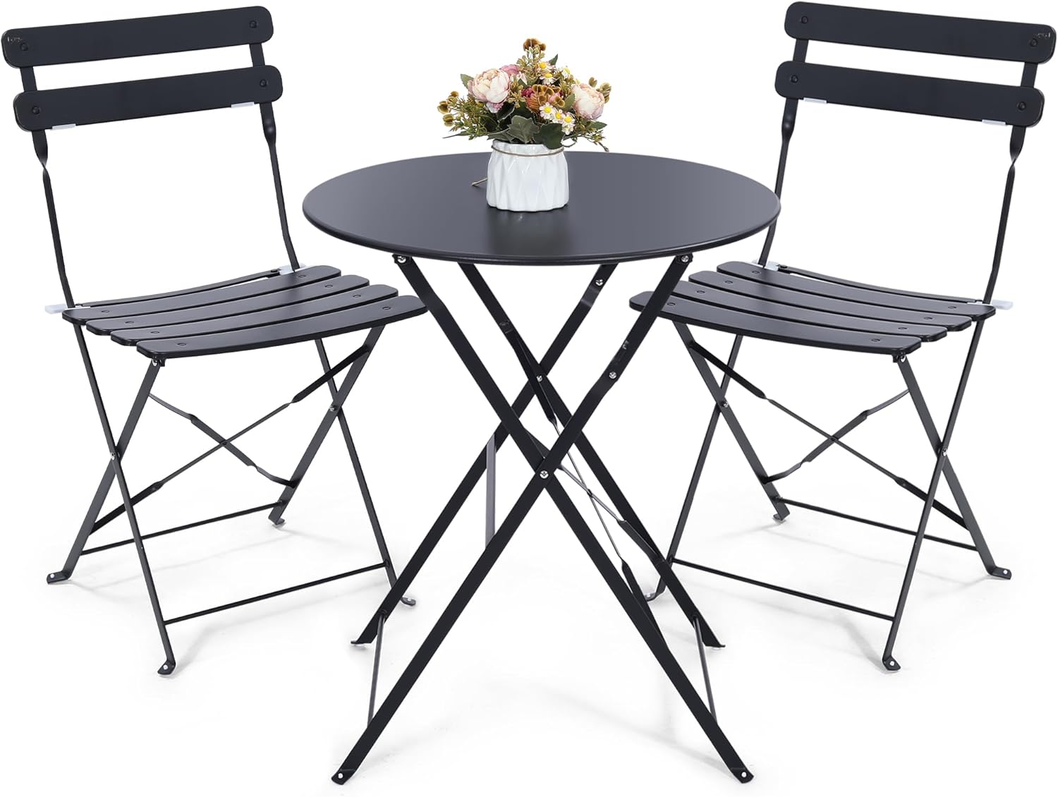 Outdoor Furniture One Piece - Space-saving black 3-piece foldable outdoor bistro