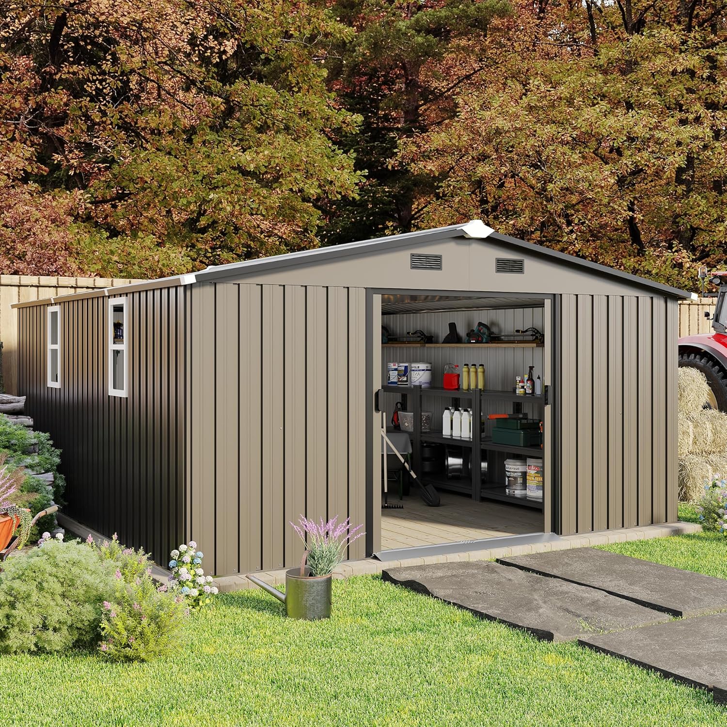 10x12 FT Outdoor Storage Shed, - Outdoor Furniture Metal recension och pris