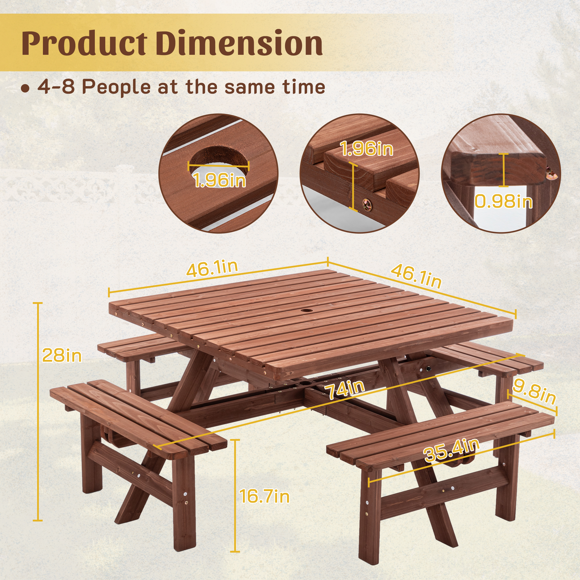 8 Person Square Picnic Table U - Outdoor Furniture Easy To Clean recension och pris