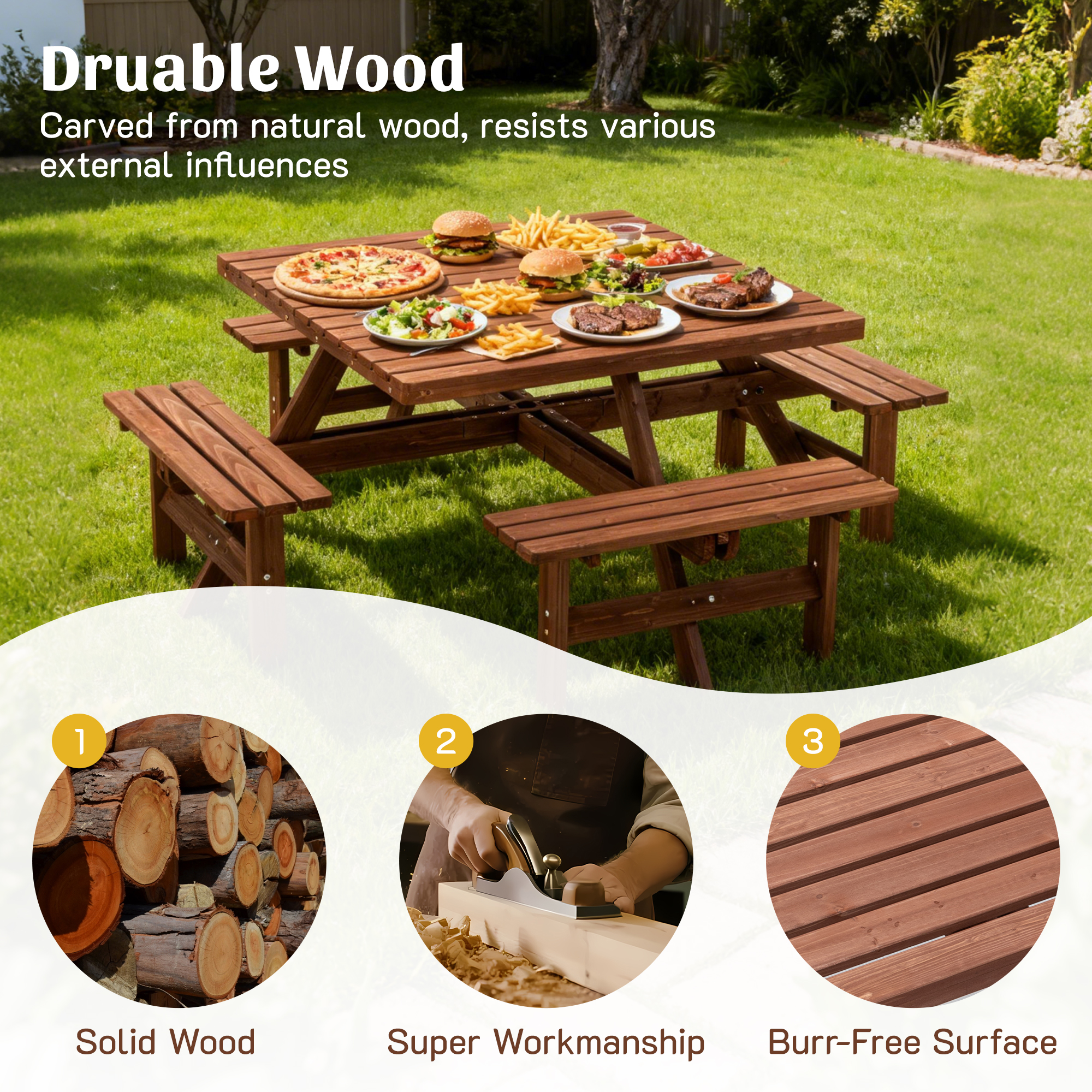 8 Person Square Picnic Table U - Outdoor Furniture Easy To Clean recension och pris