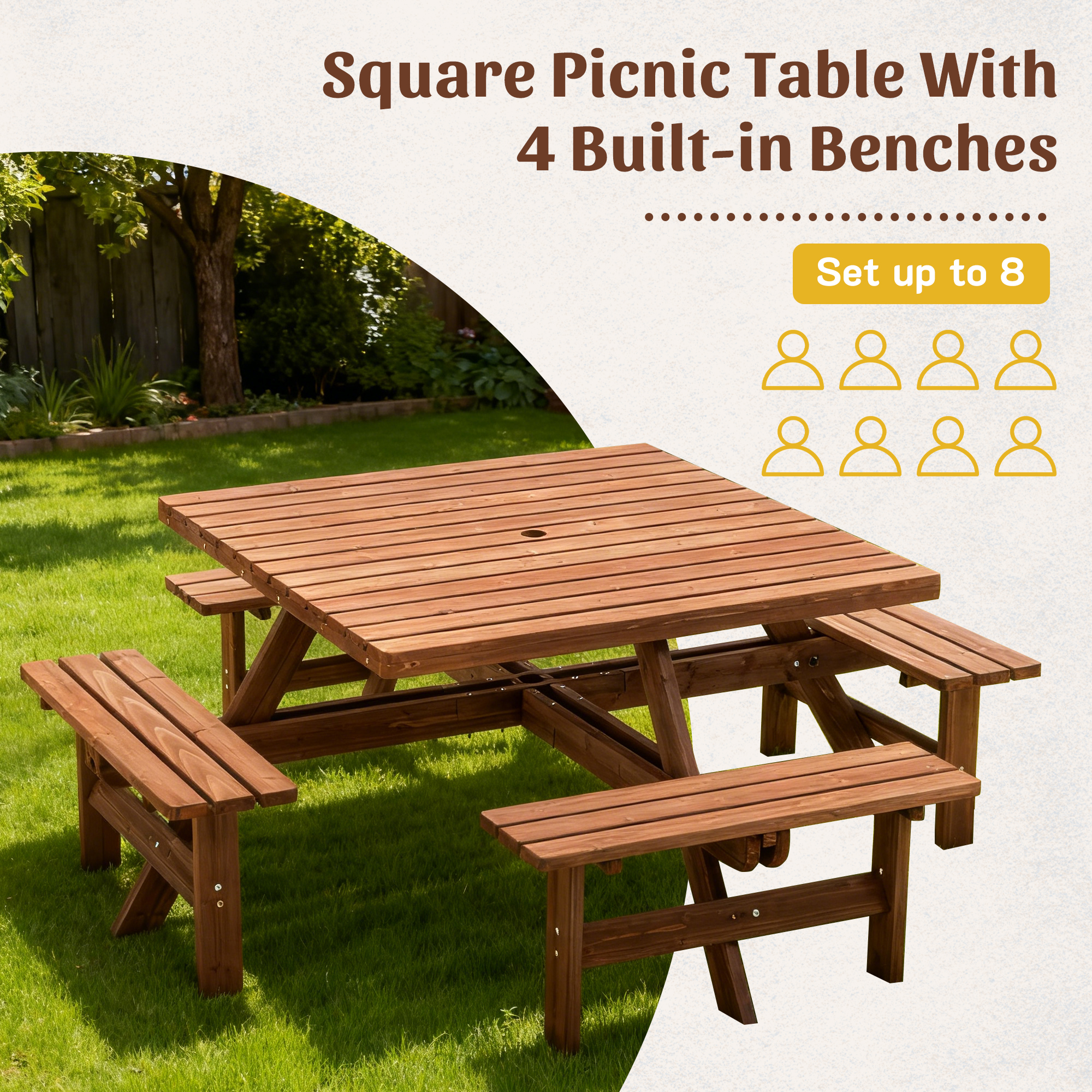 8 Person Square Picnic Table U - Outdoor Furniture Easy To Clean recension och pris