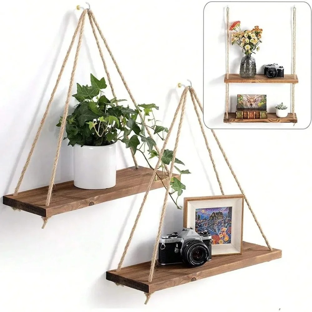 Novel Floating Wood Shelf with - Outdoor Furniture Rope recension och pris